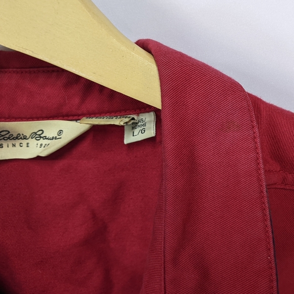 Vintage Eddie Bauer Red Denim Bomber Jacket With Plaid Trim, Full Zip, Large - Picture 11 of 12